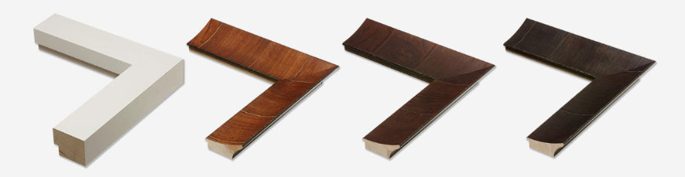 Four wood frame samples on a white background