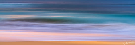 Abstract art with horizontal stripes in blue, green, and brown